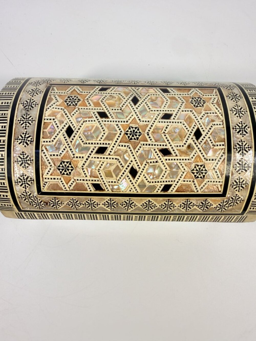 Jewelry Trinket Storage Box Inlay Mother of Pearl Bone Vintage Egyptian Red Velv - Picture 5 of 16